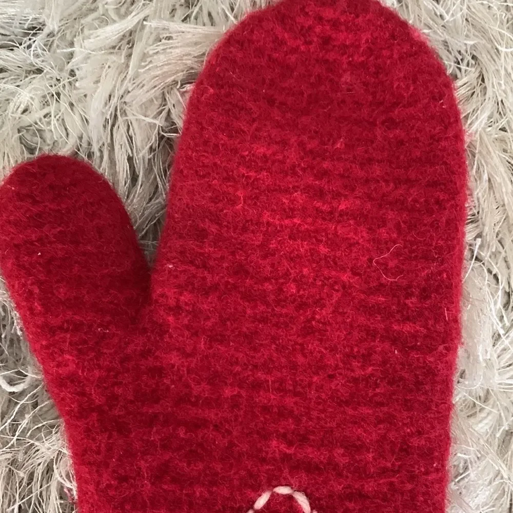 Handmade Red Felted Wool Mittens